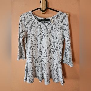 Chic floral fall mid sleeve lace stretch ruffle top boho XL 12